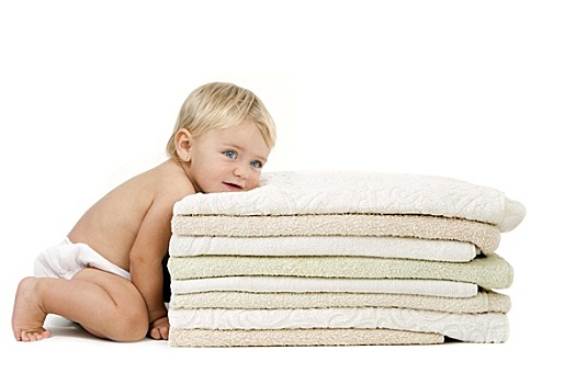 女婴,休息,迎面,堆,毛巾