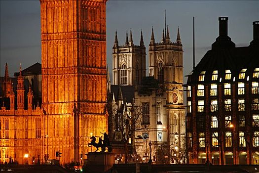 英格兰,伦敦,威斯敏斯特,大本钟,议会大厦,威斯敏斯特教堂