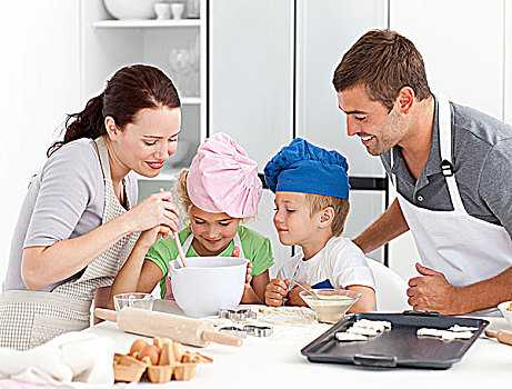 可爱,家庭,烘制,一起,厨房,美味,饼干