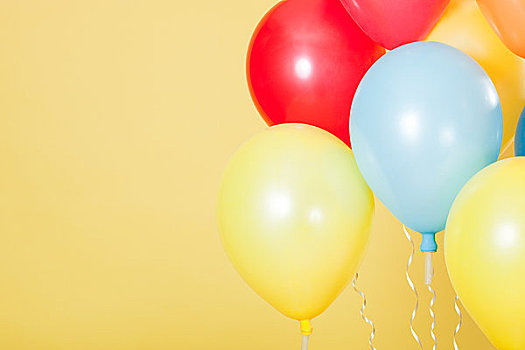 彩色,聚会,气球,黄色背景