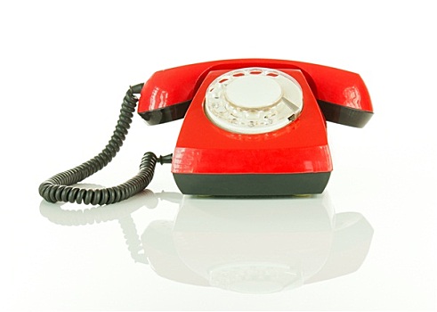 红色,旧式,电话,白色背景