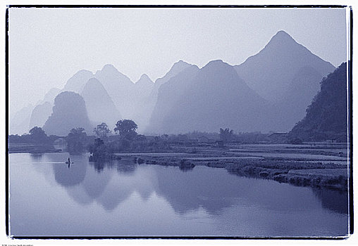 风景,山峦,龙,桥,玉龙河,靠近,阳朔,广西