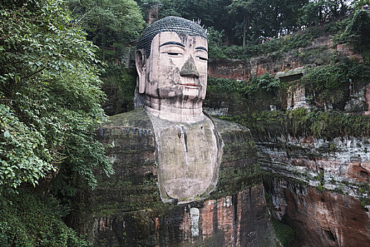 巨大,佛像,雕刻,岩石上,乐山,乐山大佛,四川,中国