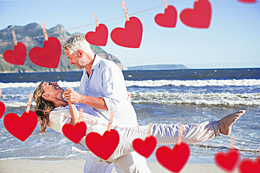 幸福伴侣,跳舞,海滩,一起