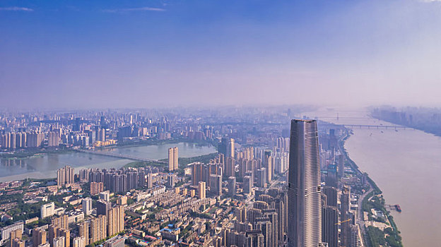武汉最高楼绿地中心附近城市航拍