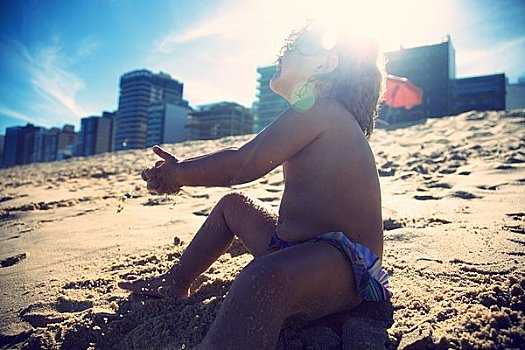 女孩,玩,海滩,巴西