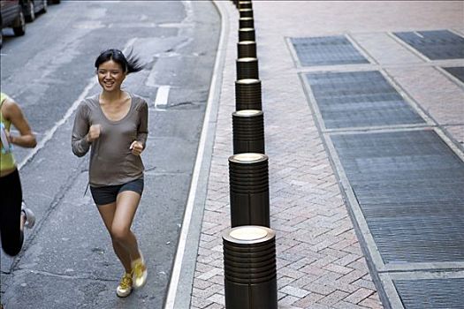 两个,女青年,慢跑,道路