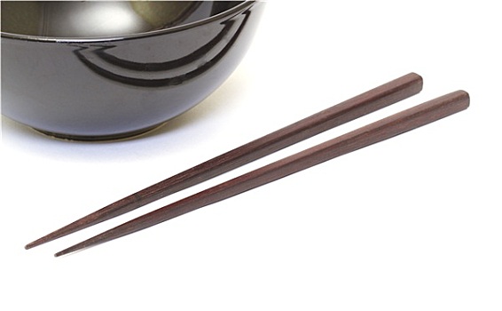 暗色,木质,筷子,陶瓷,碗