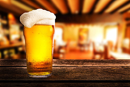玻璃杯,亮光,啤酒,桌子,酒吧