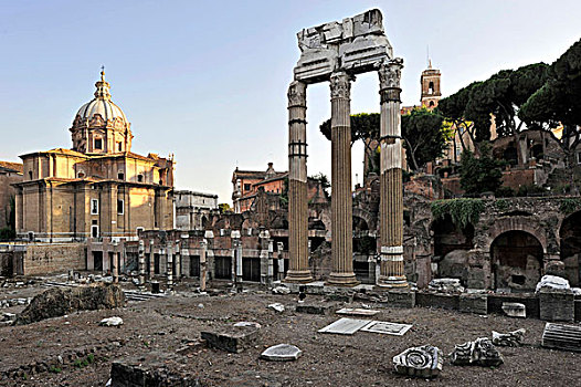 教堂,饿,三个,柱子,庙宇,罗马,意大利,拉齐奥,欧洲