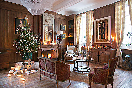 圣诞树,老式,家具,明火