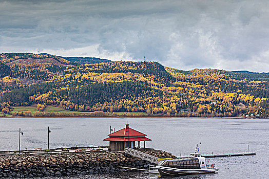 加拿大,魁北克,区域,峡湾,风景,游船,秋天