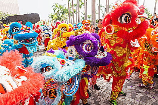 中国,香港,新年,白天,节日,游行,中国狮子,舞者