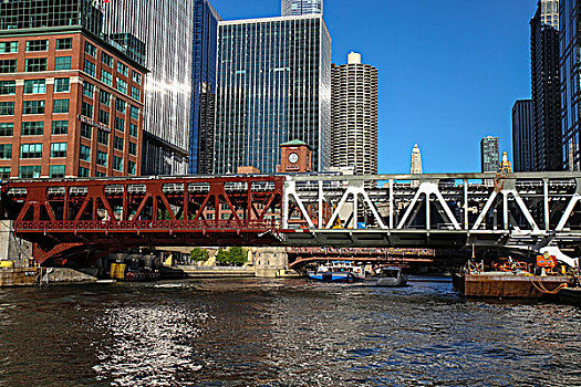 桥,上方,芝加哥河,风景,水上出租车,芝加哥,伊利诺斯,美国,北美