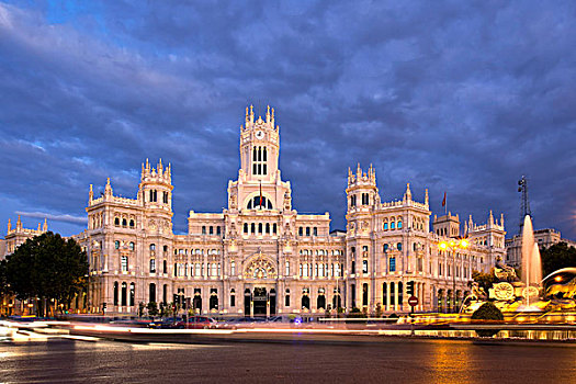 夜晚,总部,邮政,市政厅,城市,马德里,西班牙,欧洲