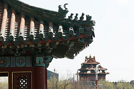 北京北海公园建筑与故宫角楼