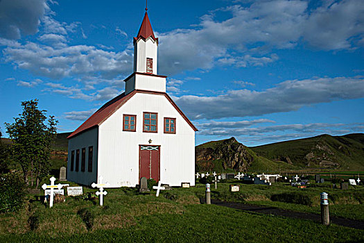 外景,冰岛,教堂,墓地,戴尔赫拉伊