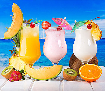 热带,鸡尾酒,新鲜水果,海滩