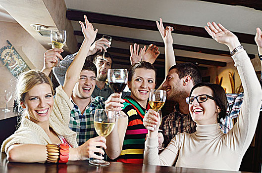 群体,高兴,年轻人,饮料,葡萄酒,聚会,迪斯科,餐馆