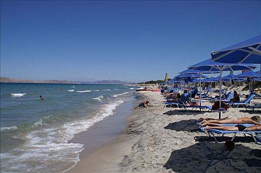 伞,海滩,希腊,欧洲