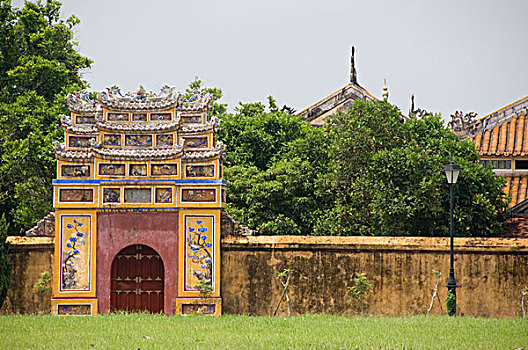 越南,老,首都,色调,17世纪,皇家,城堡,华丽,城墙,大门,联合国教科文组织