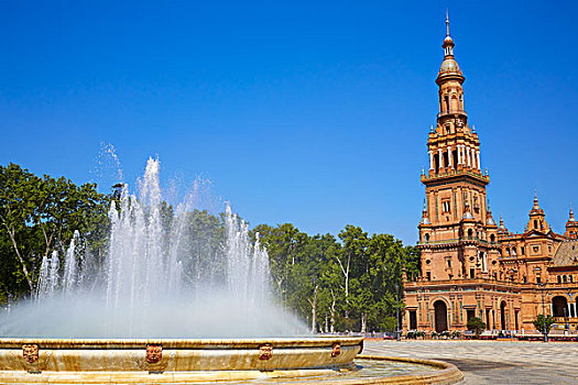 塞维利亚,西班牙广场,喷泉,安达卢西亚,西班牙,广场