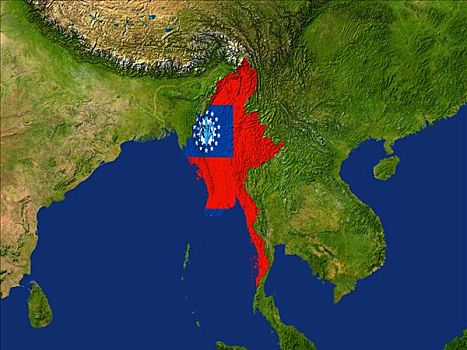 卫星图,缅甸,旗帜,遮盖