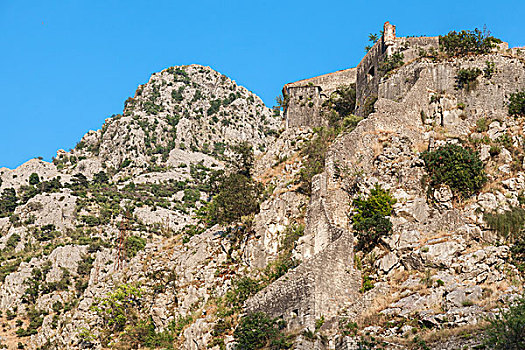 老,要塞,山,城镇,黑山