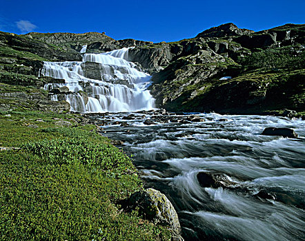 瀑布,布斯克鲁德,挪威,斯堪的纳维亚,欧洲