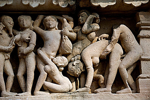 情色,檐壁,克久拉霍,多,纪念碑,世界遗产,中央邦,印度,亚洲
