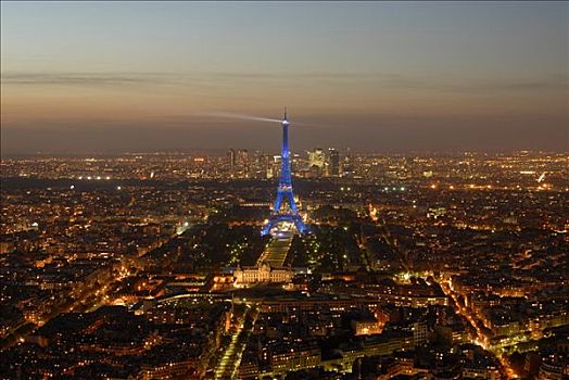 航拍,巴黎,夜晚,埃菲尔铁塔,拉德芳斯,法国,欧洲