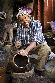 工匠,制作,铜锅,麦地那,摩洛哥
