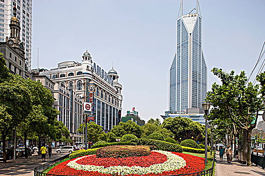 花坛,摩天大楼,南京路,上海,中国
