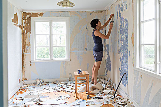 女人,修葺,房间,壁纸