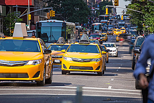 道路,黄色出租车,出租车,纽约,曼哈顿,美国