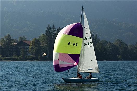 帆船,泰根湖,巴伐利亚,德国