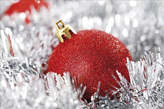 红色,闪光,圣诞树球,圣诞装饰