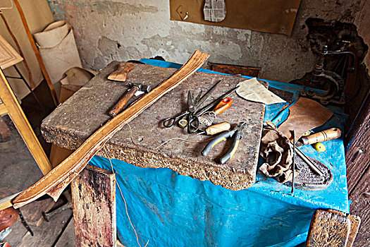 皮革,工具,工作台,小,店,秘鲁,南美