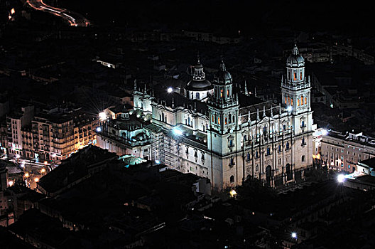 大教堂,夜晚,风景,城堡,安达卢西亚,西班牙,欧洲