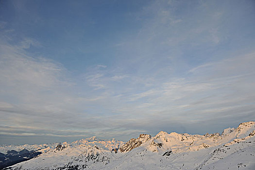 山,雪,清新,日落,滑雪胜地,法国