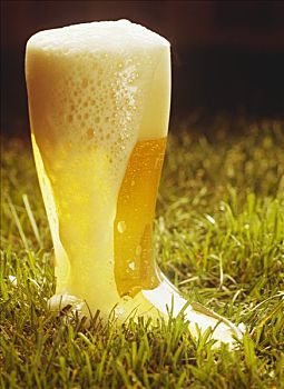 泡沫,亮光,啤酒,玻璃杯