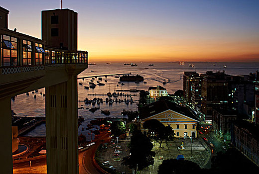 萨尔瓦多,巴西,万圣湾,日落,拉塞达观光电梯