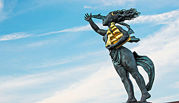 雕塑,女人,拿着,金色,帆船,南,泰恩-威尔,英格兰