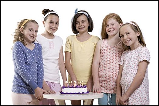 五个,女孩,生日蛋糕