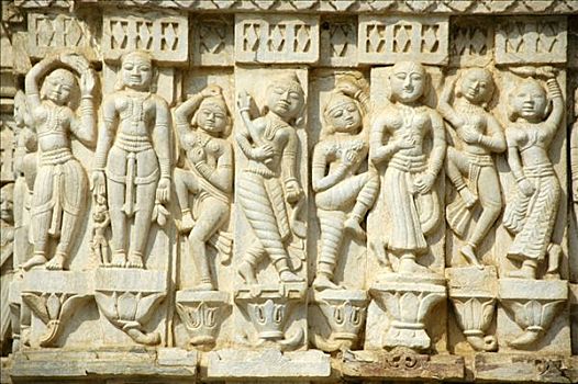 耆那教,浮雕,雕刻,白色,大理石,跳舞,拉纳普尔,拉贾斯坦邦,印度,南亚