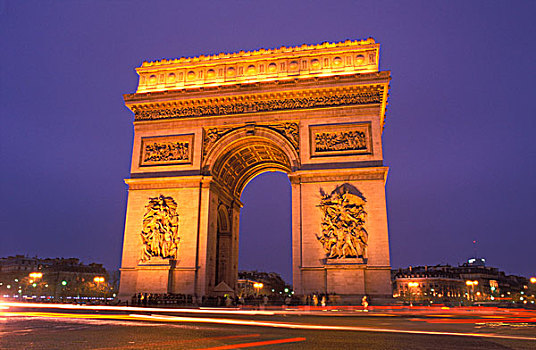 法国,巴黎,拱形,黄昏