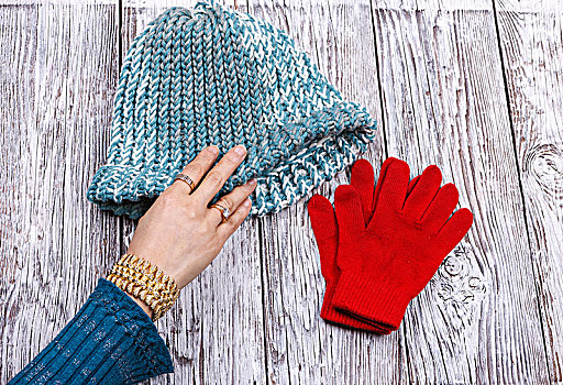 女人,针织帽,手,毛织品,红色,手套