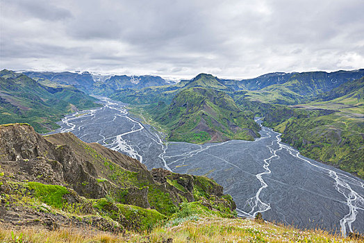 风景,山,山谷,冰河河道,冰岛,欧洲