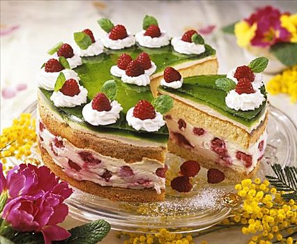 树莓,奶油蛋糕,绿色,胶冻