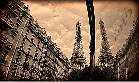 埃菲尔铁塔,反射,窗户,巴黎,法国